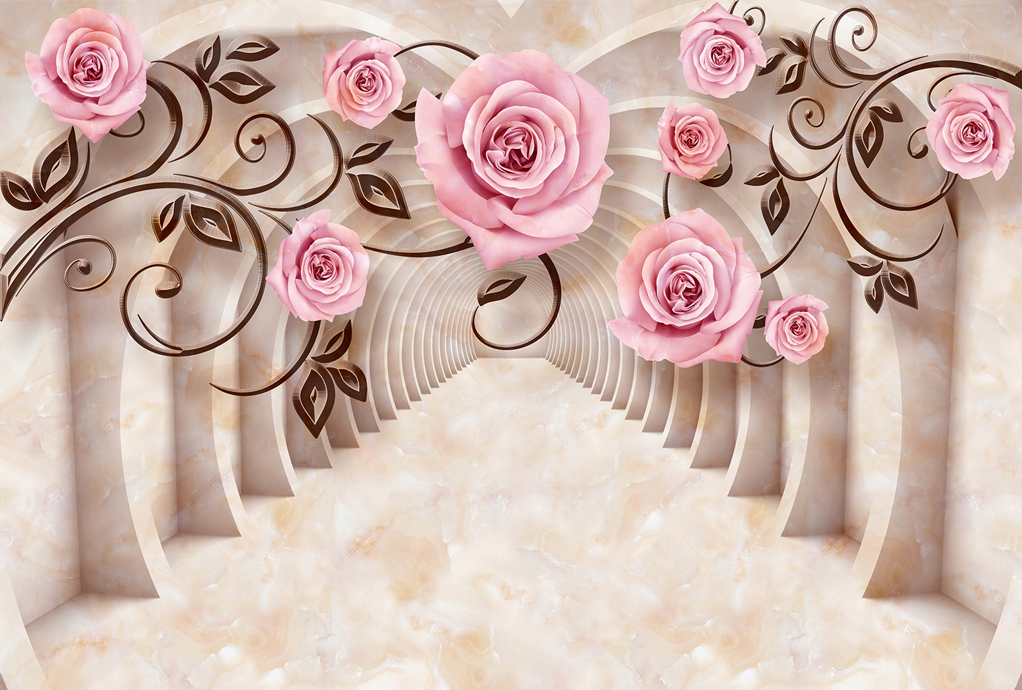 Фотообои Мраморный тоннель с розовыми розами Z-210, Divino Decor