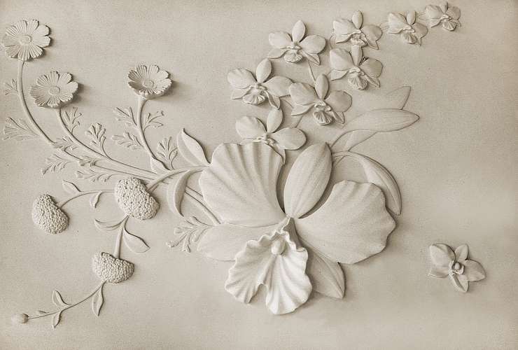 Фотообои Барельеф цветы и растения на стене, Divino Decor K-005 / ш*в: 4*2,7 м